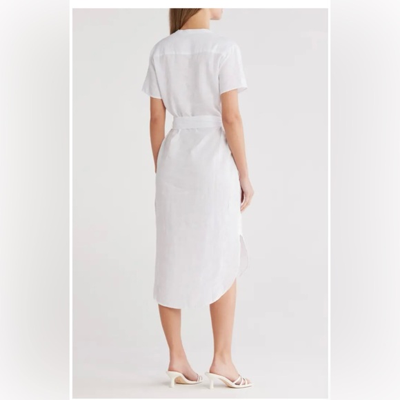 James Perse Elongated Tie Waist White Linen Midi Shirt Dress Size 2 NWT - Picture 2 of 14